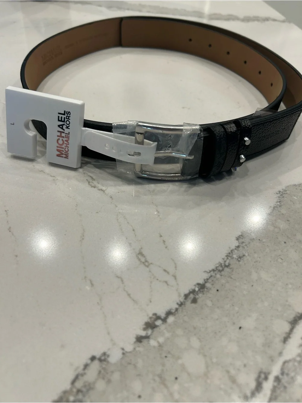 Michael Kors Black Leather Women's Belt with Silver Buckle